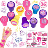 36Pcs Pink Party Favors 24Pcs Tattoos 12Pcs Stamp Set Hot Pink Themed Birthday Party Decorations Supplies Classroom Coloring Gifts Cute for Rewardz Girls Baby Shower Gifts Ideals Prizes